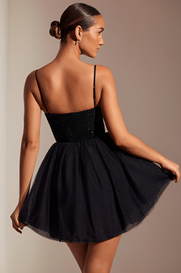 fancy Corset Mini Embellished Black Tulle Dress womencorset.com