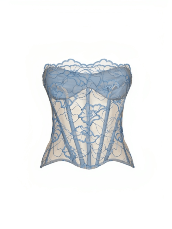 Satin bustier lace corset top blue womencorset.com
