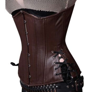Underbust Plus Size Brown faux Leather Corset womencorset.com
