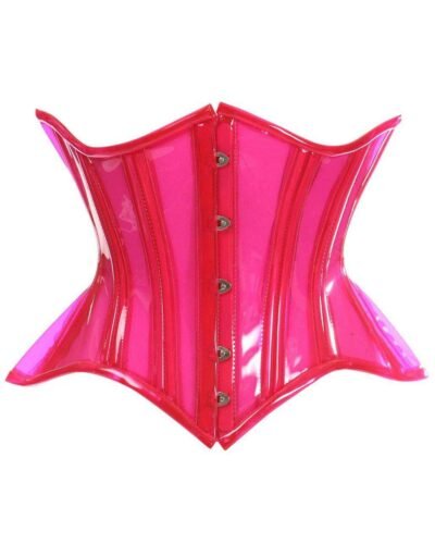 Half corset pink PVC curvy waist cincher womencorset.com