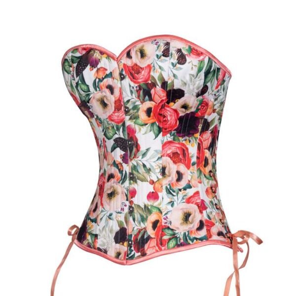 Satin bustier lacing peonies overbust corset corsetwomencorset.com