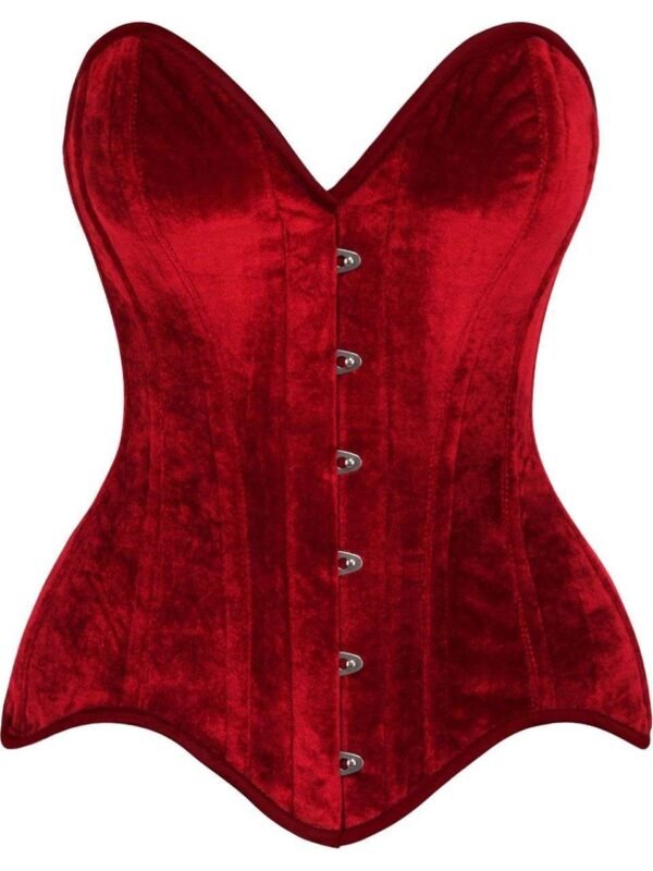 Dark Red Velvet Steel Boned Overbust Corset womencorset.com