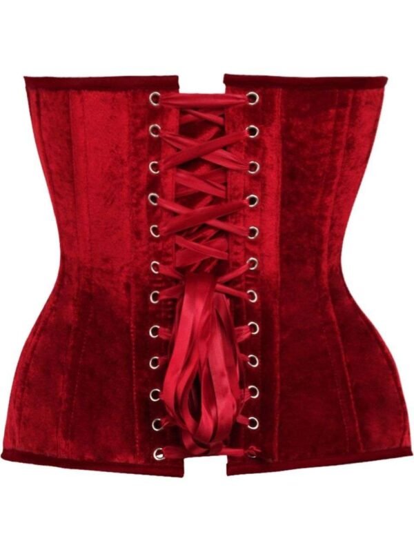 Dark Red Velvet Steel Boned Overbust Corset womencorset.com