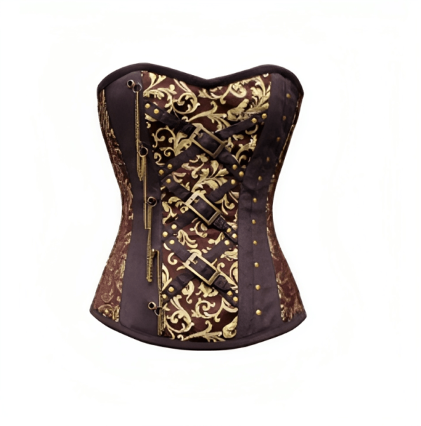 Brown Brocade Buckle Belt Overbust Corset womencorset.com