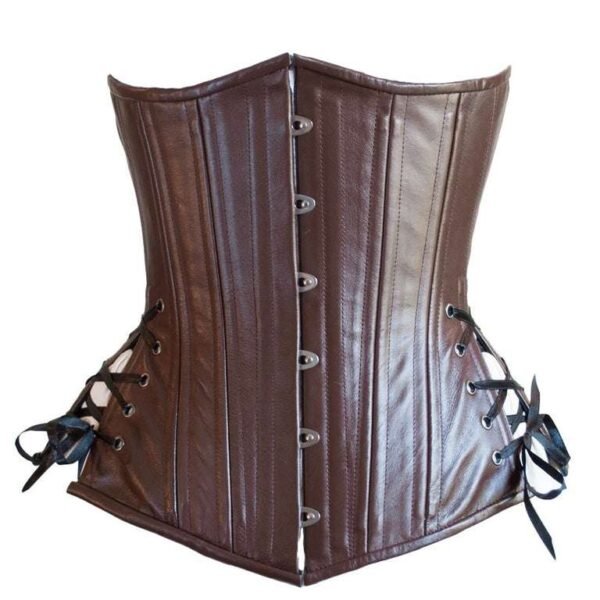 Underbust Plus Size Brown faux Leather Corset womencorset.com