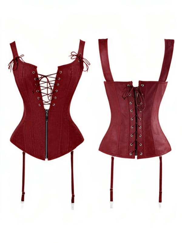 Faux Leather Corset vintage top with Garter Ties womencorset.com