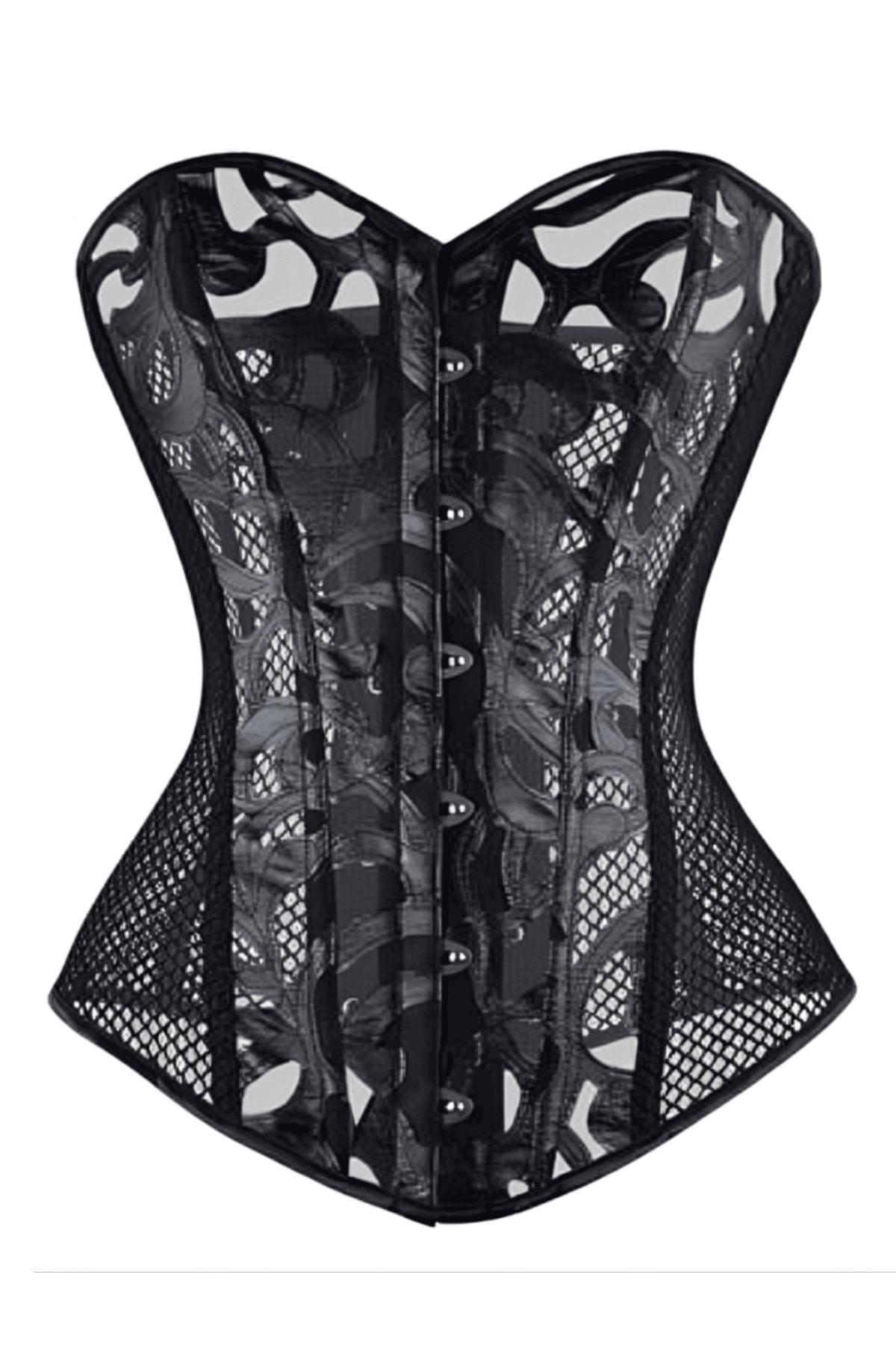Faux Leather Overbust Mesh fabric corset womencorset.com