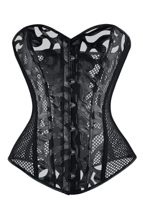 Faux Leather Overbust Mesh fabric corset womencorset.com