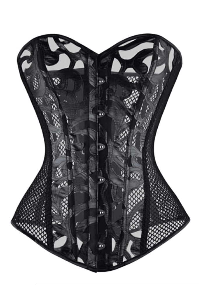 Faux Leather Overbust Mesh fabric corset womencorset.com