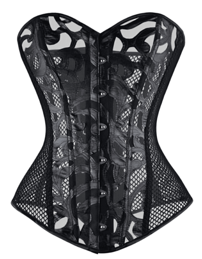 Faux Leather Overbust Mesh fabric corset womencorset.com