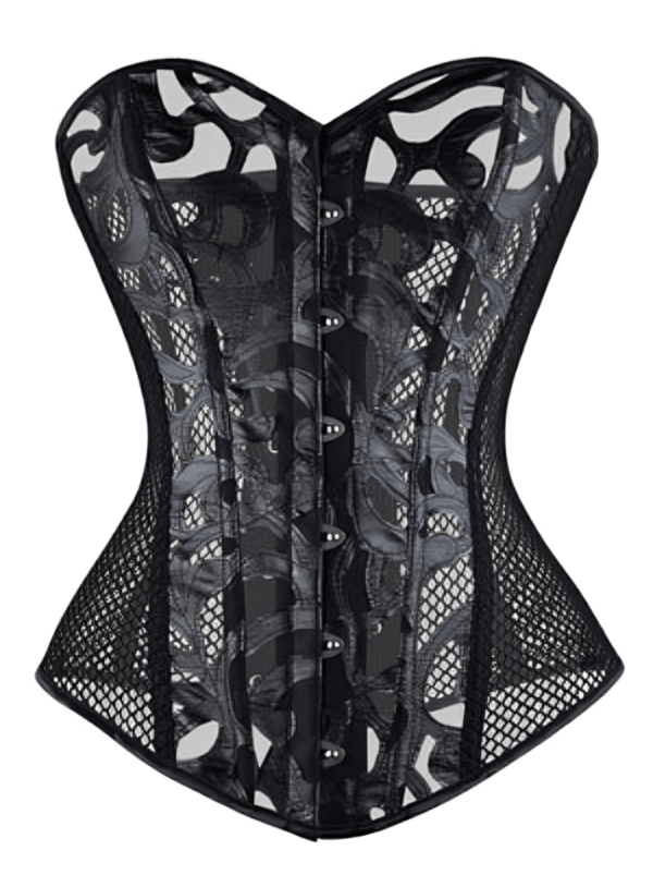 Faux Leather Overbust Mesh fabric corset womencorset.com