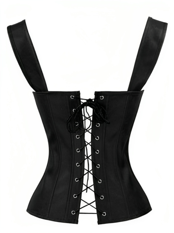 Faux Leather Corset Black Vintage top with Garter Ties womencorset.com