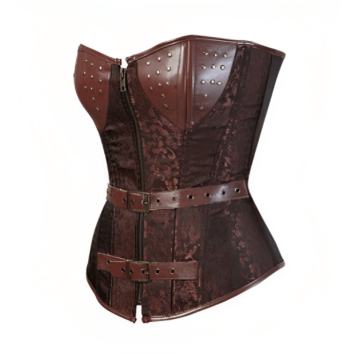 Brown Brocade Buckle Belt Overbust Corset womencorset.com