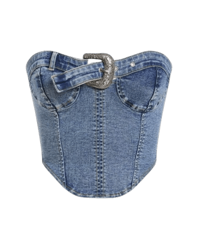 Strapless Buckled Denim Top womencorset.com