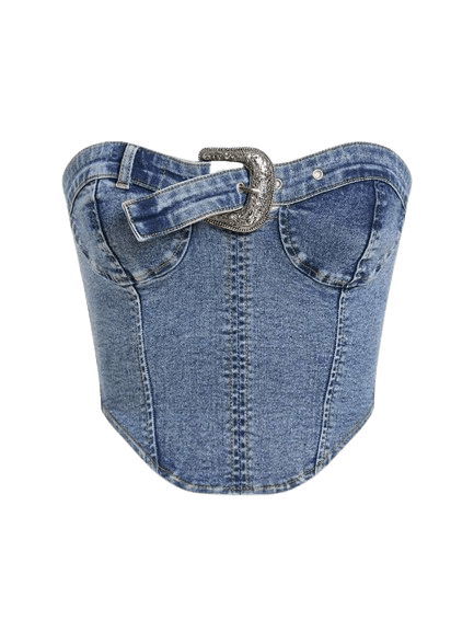 Strapless Buckled Denim Top womencorset.com