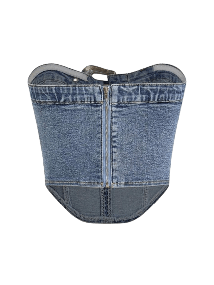 Strapless Buckled Denim Top womencorset.com