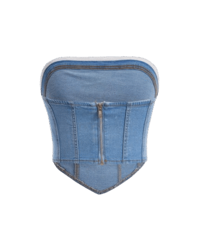 Back Zip-Up Denim Corset Top womencorset.com