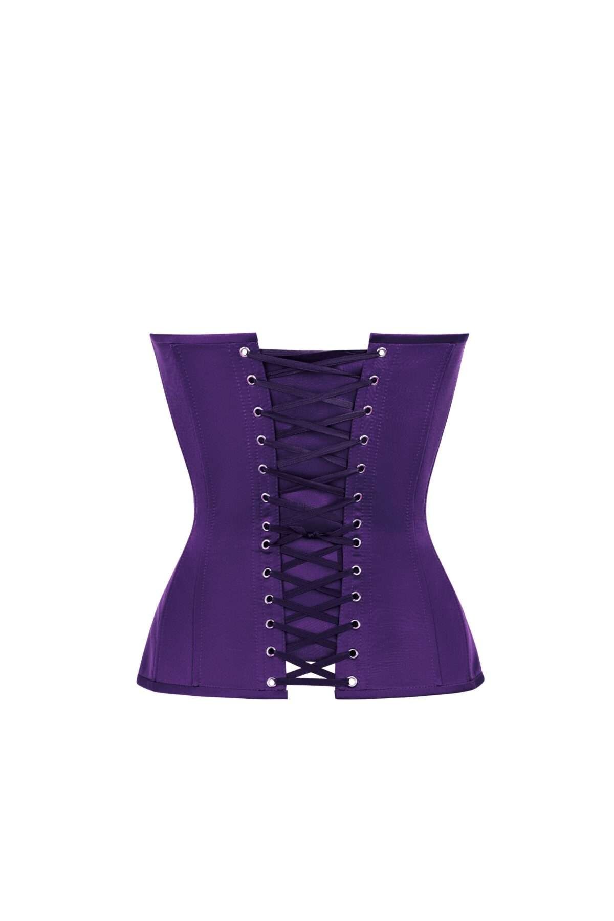 Satin bustier overbust purple laced corset topwomencorset.com