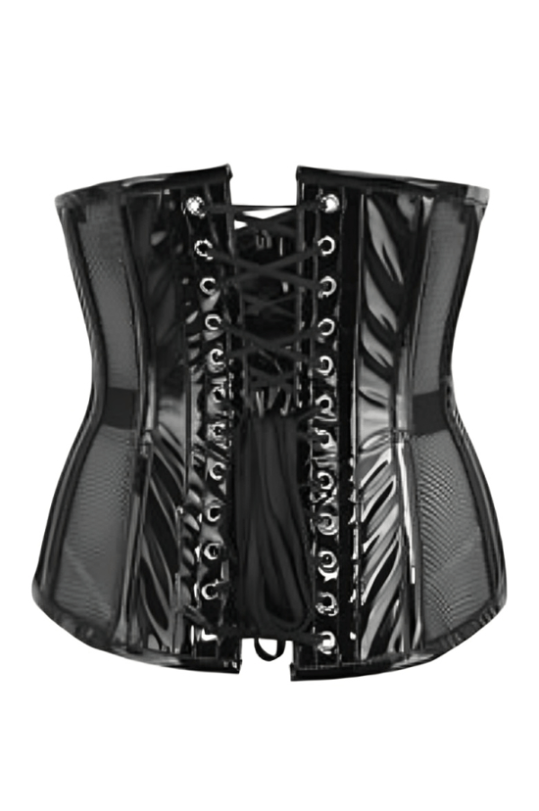 Black PVC Mesh Underbust Corset womencorset.com