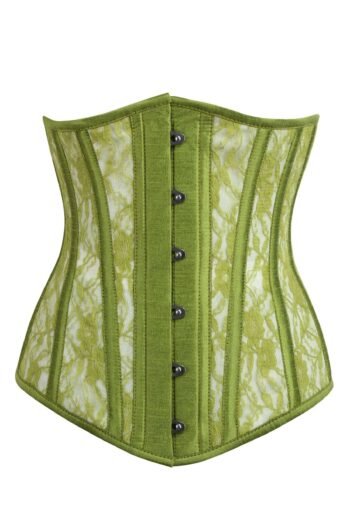 Mesh Underbust Floral Laced Green Corset womencorset.com