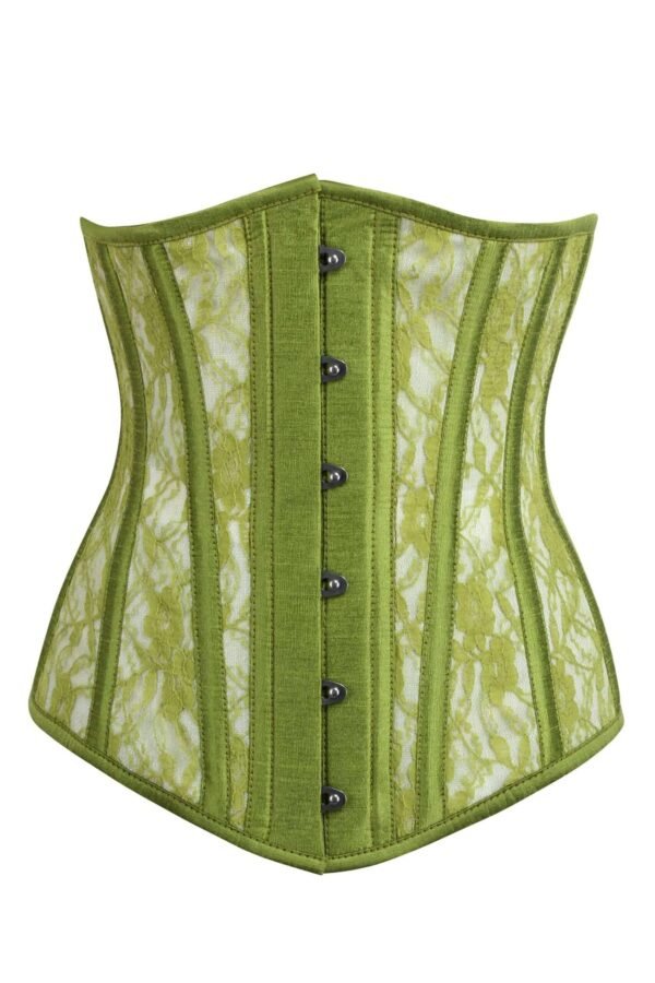 Mesh Underbust Floral Laced Green Corset womencorset.com