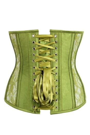 Mesh Underbust Floral Laced Green Corset womencorset.com