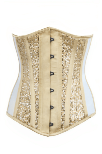 Gold sequin with mesh paneled underbust corset womencorset.com