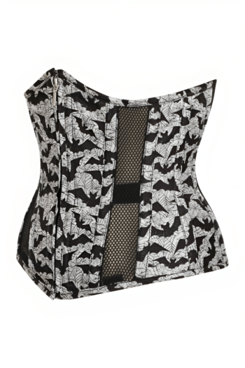 Mesh Paneled Bat Print Gothic Corset womencorset.com