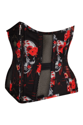 SKULL PRINT MESH PANELLED CORSET , Mesh skull print underbust corset womencorset.com