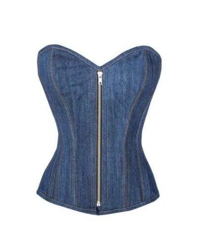 Denim zipper Overbust Corset womencorset.com