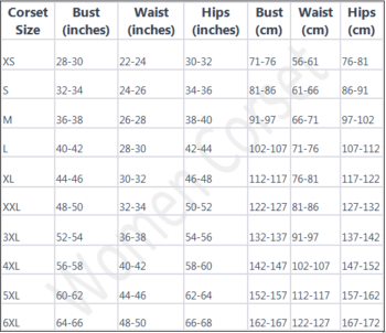 size guide womencorset.com