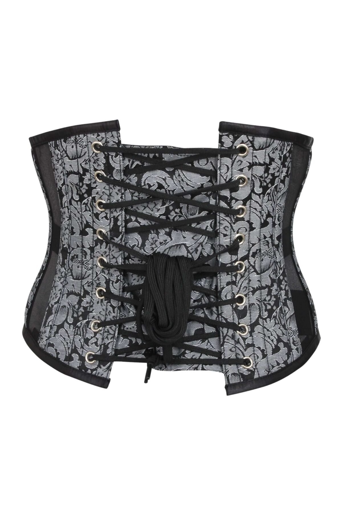 Mesh Paneled Silver Brocade Underbust Corset , Half brocade waist trainer womencorset.com