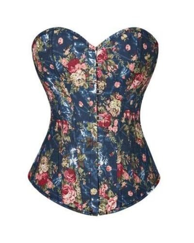 strapless denim floral overbust printed corset womencorset.com