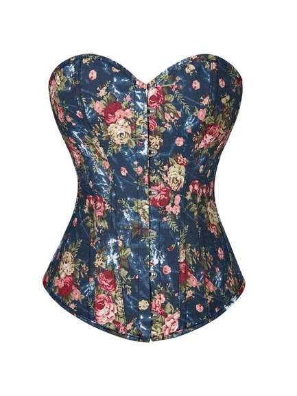 strapless denim floral overbust printed corset womencorset.com