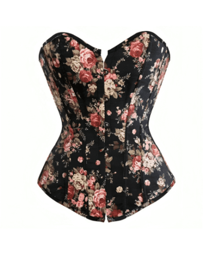 Strapless Floral Print Denim Overbust Corset womencorset.com