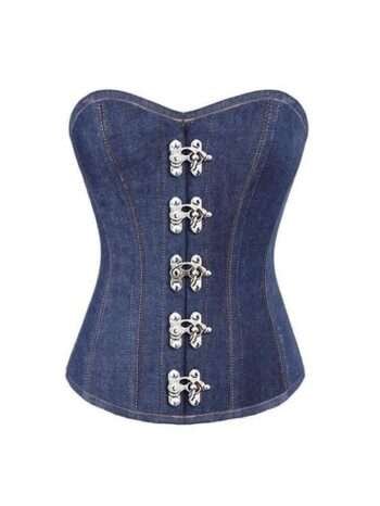 Strapless Denim Over bust Long line Corset Antique Clasps Seal Lock womencorset.com