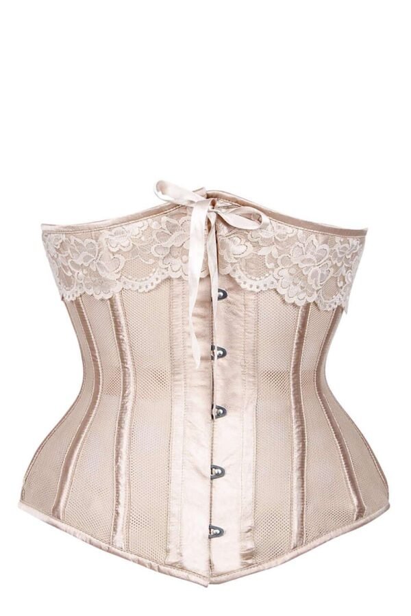 SATIN BRIDAL CORSET WITH SUPER FINE MESH PANELS womencorset.com