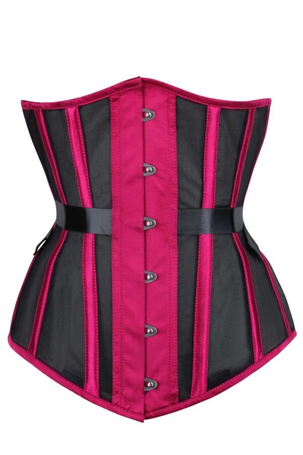 HOT PINK MESH UNDERBUST CORSET WITH FAN RIBBON LACING womencorset.com