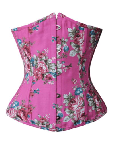 Strapless Denim Floral Prints Underbust Corset In pink womencorset.com