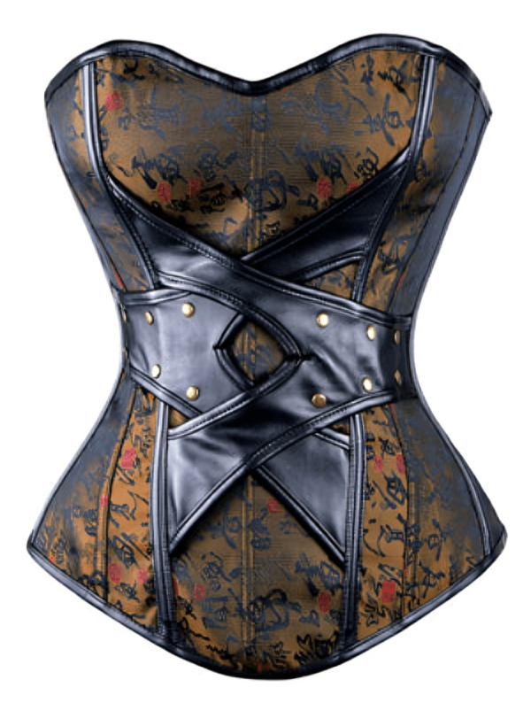 Faux leather Steampunk Brocade Overbust Corset womencorset.com