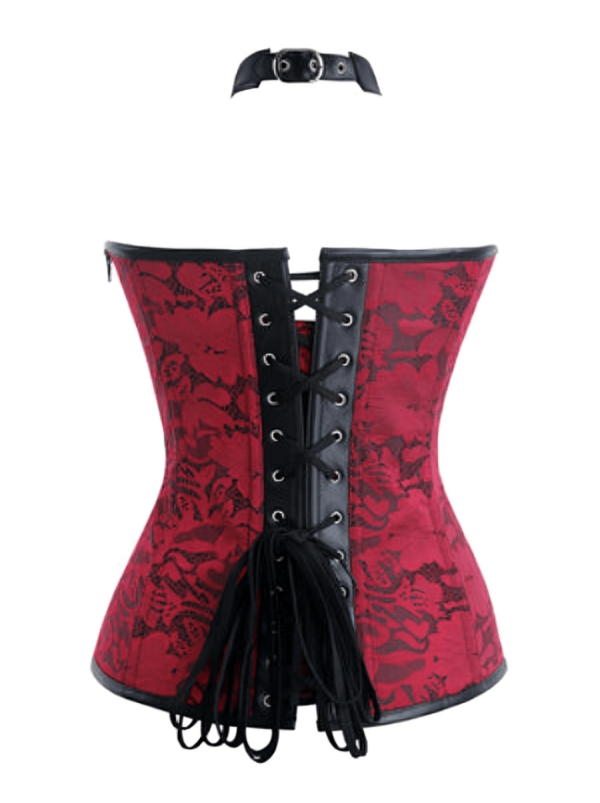 Brocade Faux Leather Halter Overbust Corset womencorset.com