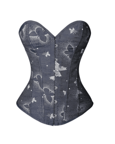 Strapless Denim Atomic White Butterfly Overbust Corset womencorset.com