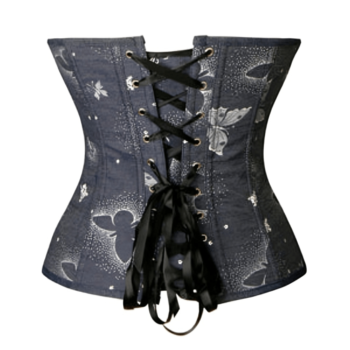 Strapless Denim Atomic White Butterfly Overbust Corset womencorset.com