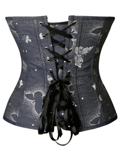 Strapless Denim Atomic White Butterfly Overbust Corset womencorset.com