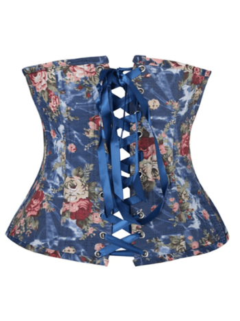 Strapless Denim Floral Prints Underbust Corset In Blue womencorset.com