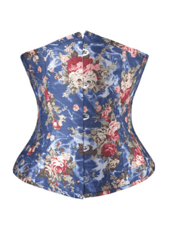 Strapless Denim Floral Prints Underbust Corset In Blue womencorset.com