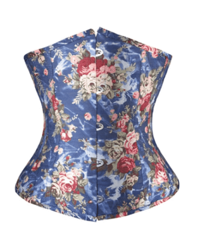 Strapless Denim Floral Prints Underbust Corset In Blue womencorset.com