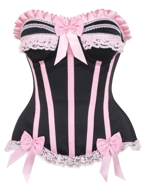 Overbust Black/Pink Steel Boned Burlesque Corset womencorset.com