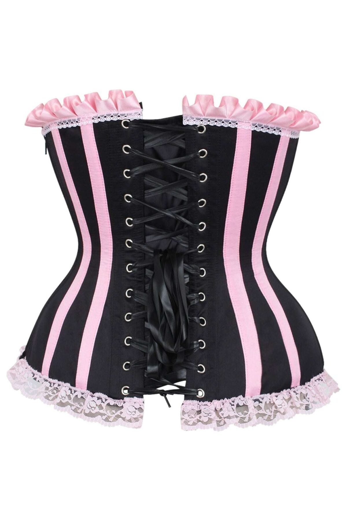 Overbust Black/Pink Steel Boned Burlesque Corset womencorset.com