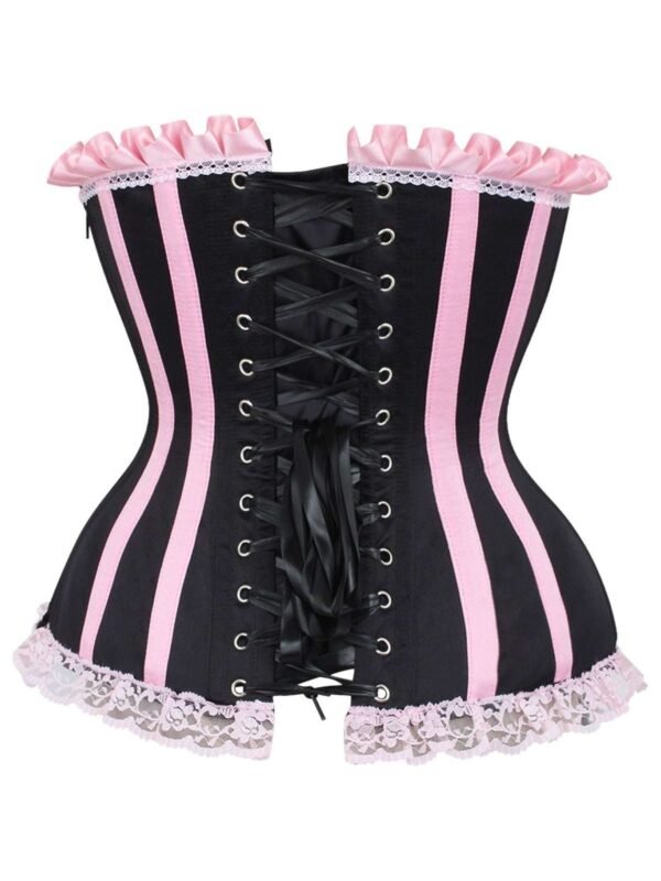 Overbust Black/Pink Steel Boned Burlesque Corset womencorset.com